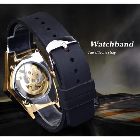 Skeleton Watches for Men, Automatic Mechanical Watch with Triangle Dial,Luminous - Picture 4 of 6